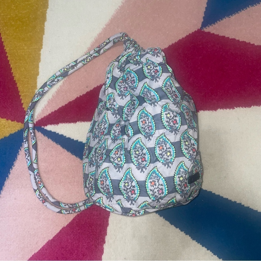 Vera Bradley Drawstring Ditty Bag in Gray and Green Paisley Stripes